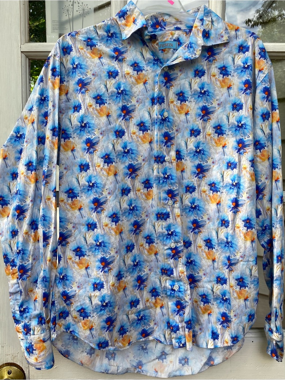 Men's Ella Blue Floral Long-Sleeve Button-Down Shirt